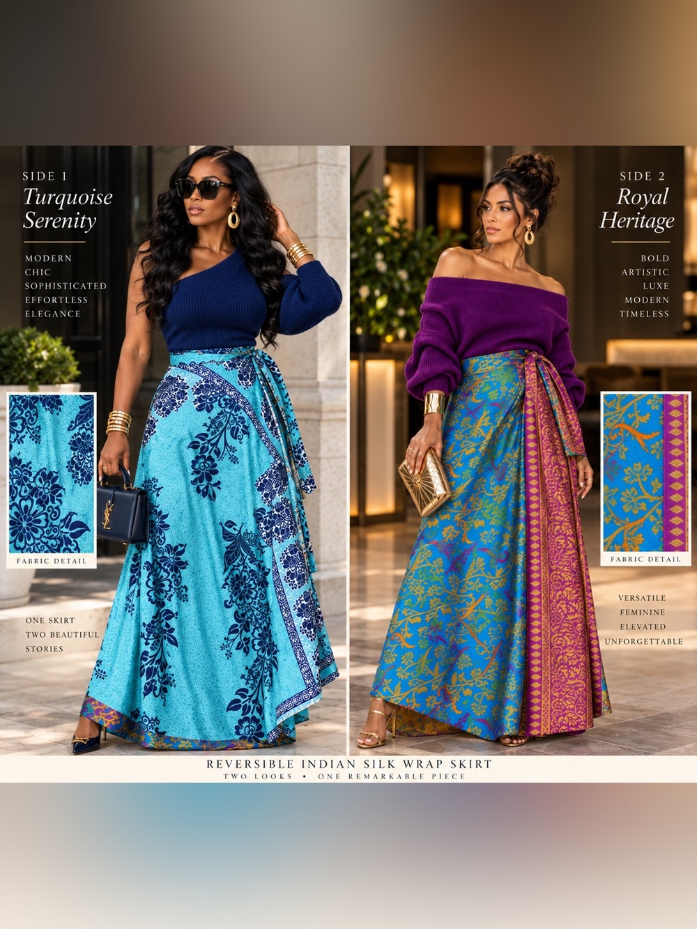 The Turquoise Royal Garden Reversible Silk Wrap Skirt